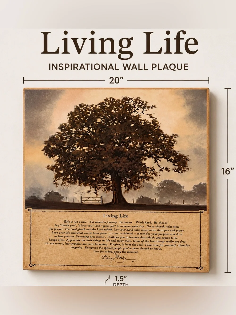 Living Life Inspirational Tree Wall Plaque Rustic Farmhouse Decor 20x16